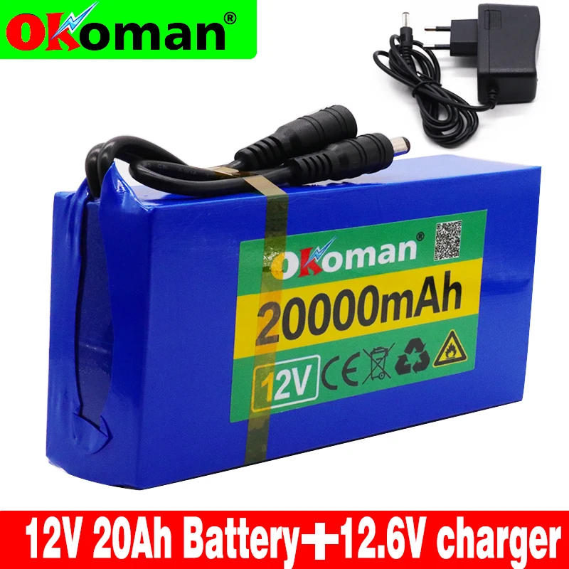 Large capacity rechargeable portable battery pack 12v 20000mAh lithium ion DC 12.6V 20Ah with US EU plug | Электроника