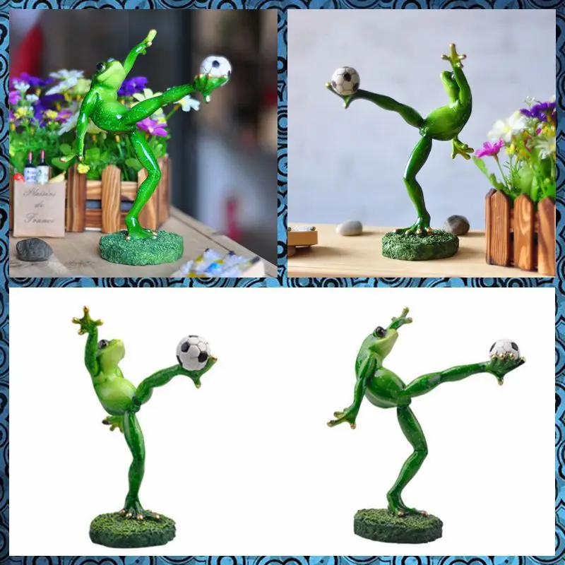 Free shipping Football Player Frog Funny Family Figures Resin toys cake home office desk car decoration