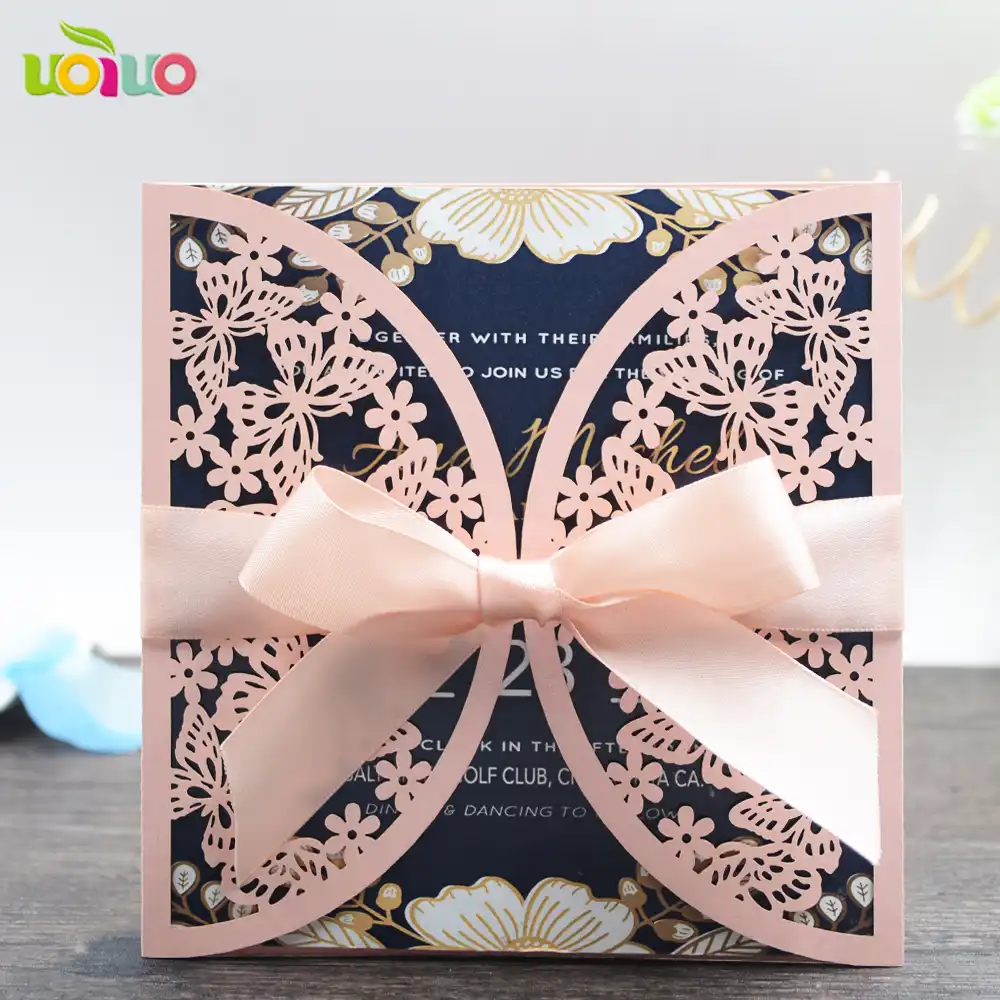 Diy Customzied Inc28 Laser Cut Pink Butterfly Wedding Invitations