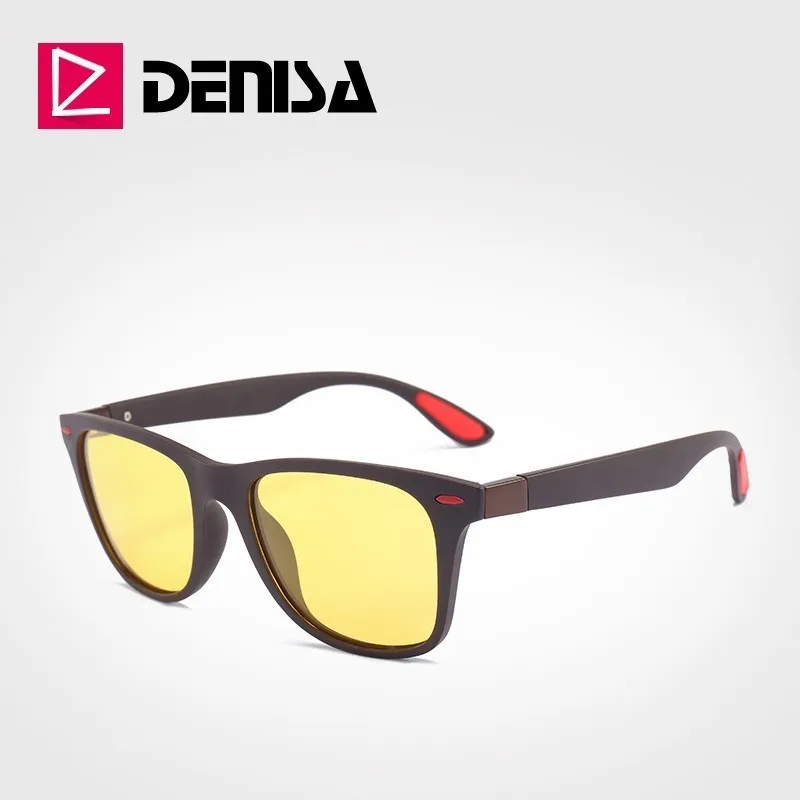 BrownFrame YellowLen DENISA, очки ночного видения,, ультралегкие, TR90, квадратные солнцезащитные очки, мужские, поляризационные, желтые, очки для ночного вождения, UV400, T2310 - Цвет оправы: BrownFrame YellowLen