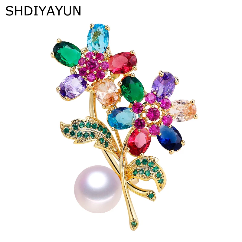 

SHDIYAYUN 2019 Pearl Brooch For Women Guality Zircon Flower Brooches Pins Natural Freshwater Pearl Fine Jewelry Accessories