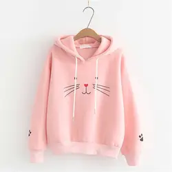 Корейская уличная vs розовый свитер милые кошки oversize-худи японский Harajuku Большие размеры толстовки каваи повседневная женская одежда