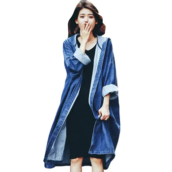 

2017 Denim Jackets Coats Women Hooded Long Sleeve Vintage Jean Jacket Loose Spring Autumn Denim Jacket Coat YP0324
