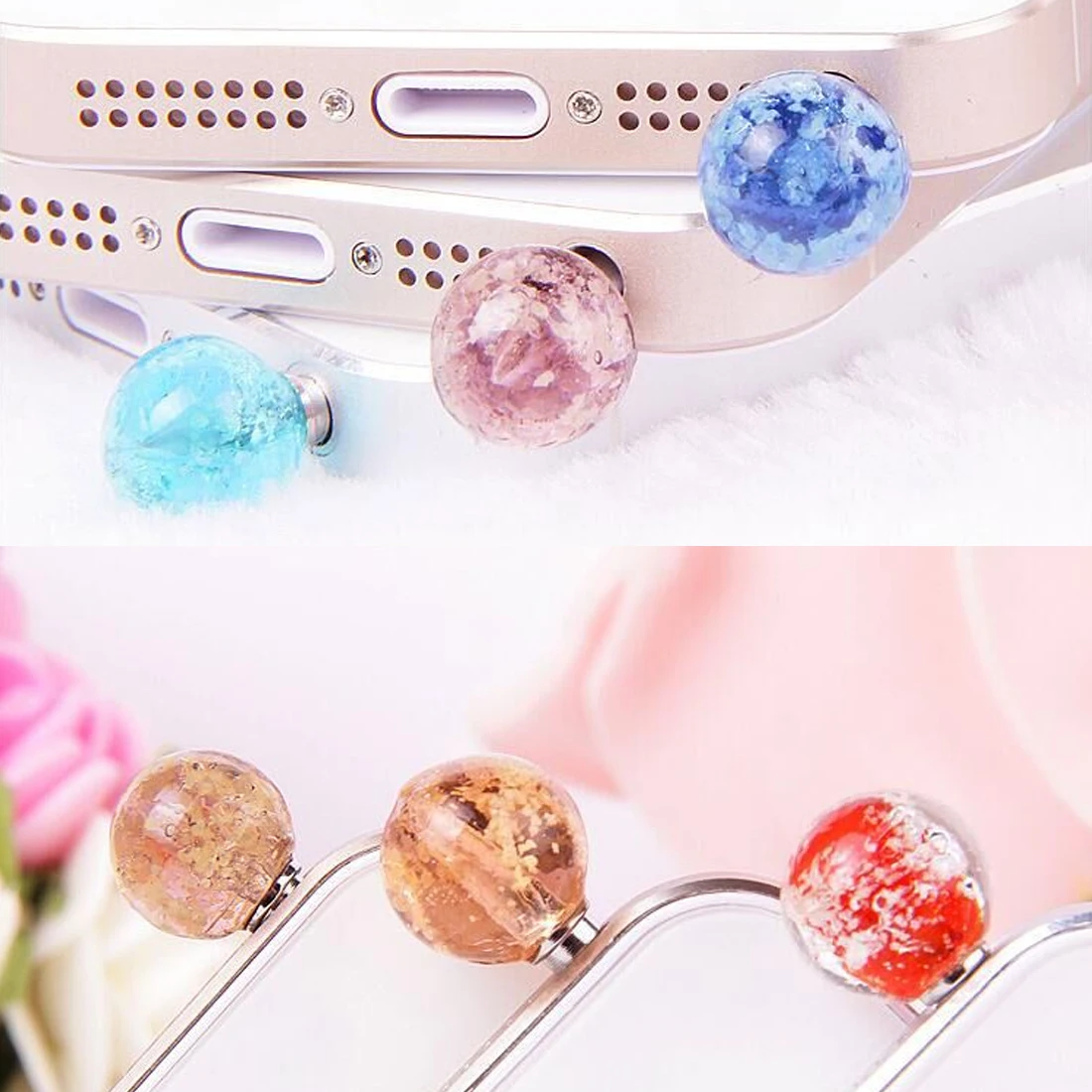 

Marsnaska Round Rhinestone Luminous Dust Plug Mobile Phone 3.5mm Earphone Jack Anti Dust Plug Universal Headphone Dust Cap