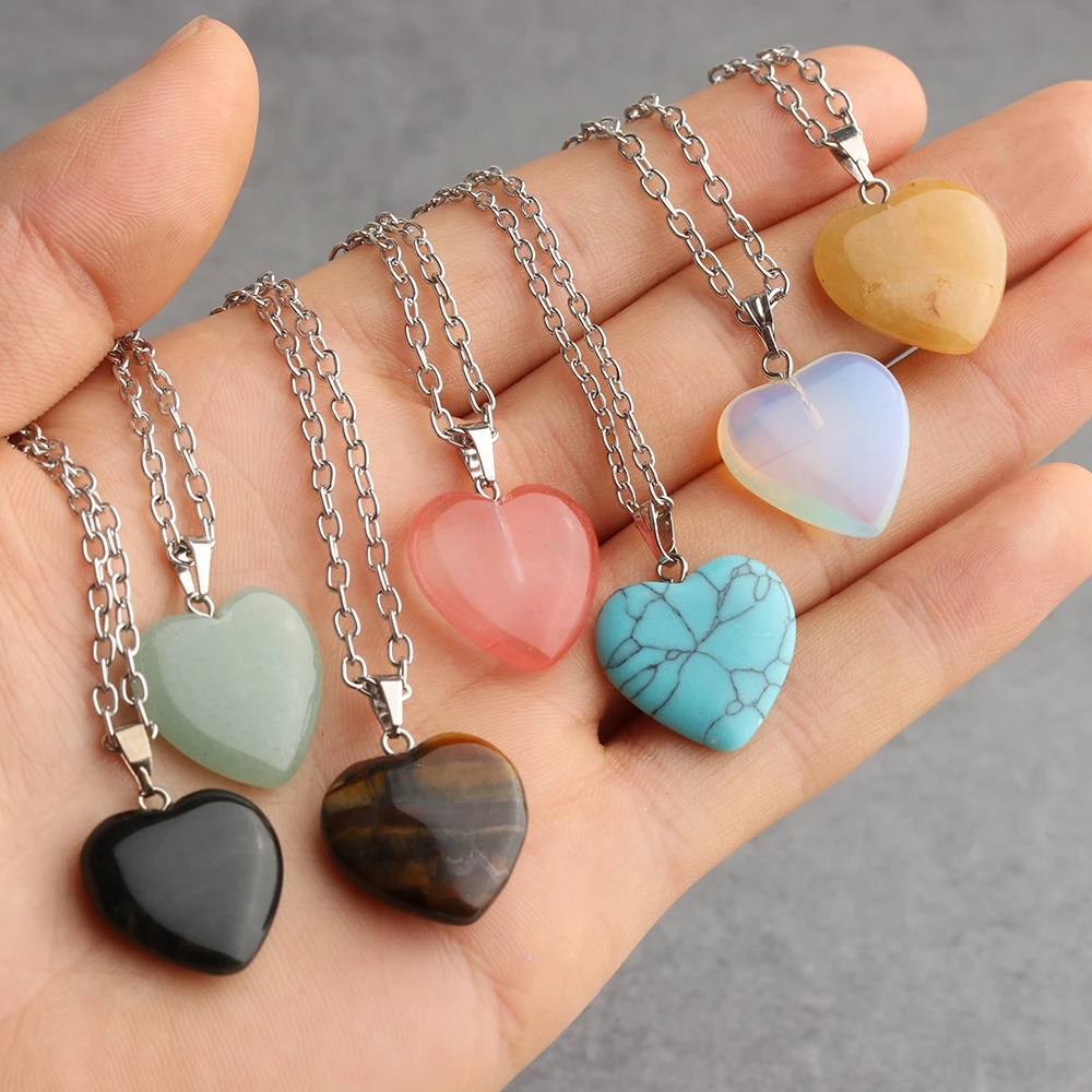 Xileg Heart Opal Rock Natural Quartz Crystal Healing Chakra Stone Pendant Necklace Jewelry