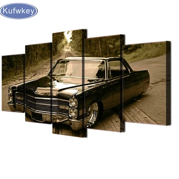 

5d diy diamond painting Modern Sports Car Poster Home Decor Wall Art diamond embroidery 5 Pieces Picture old car Canvas Painting