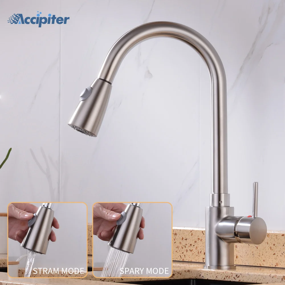  360 Degree Swivel Pull Out Kitchen Faucet Chrome Solid Brass One Handle Mixer Sink Tap Hot and Cold - 32829137989