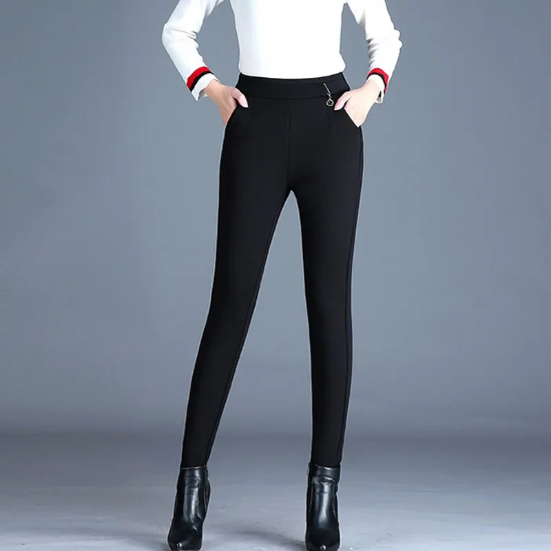 Новые зимние женские толстые теплые штаны-карандаши повседневные обтягивающие брюки с эластичной резинкой на талии корейские облегающие штаны с высокой талией M-4XL