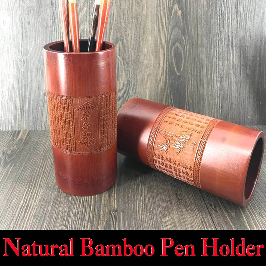 Natural Bamboo Pen Holder Desk Accessories Organizer Traditional