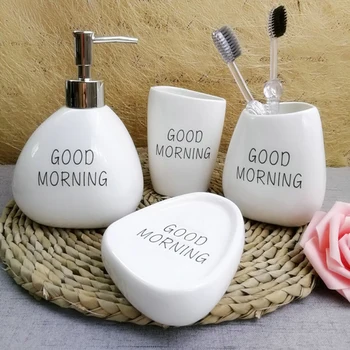 

4 Piece Set Bathroom Ceramic Set Bathroom Wash Set Liquid Bottle Toothbrush Cup Mouth Cup Soap Dish Bathroom Decoration Gift