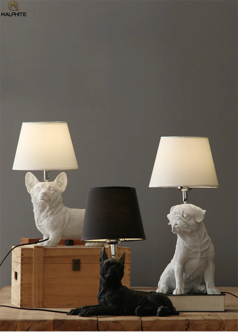 Черно-белые настольные лампы для щенков, прикроватные лампы для спальни, гостиной, собаки, настольный настенный светильник para quarto Deco