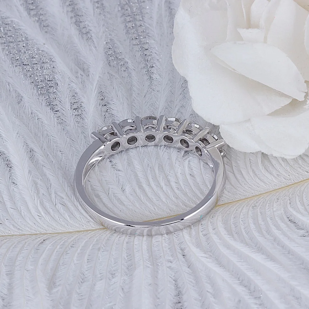 Platinum Plated Silver Center 3mm Heart and Arrow Cut HI Color Created Moissanite Engagement Ring Eternity Wedding Band(5)