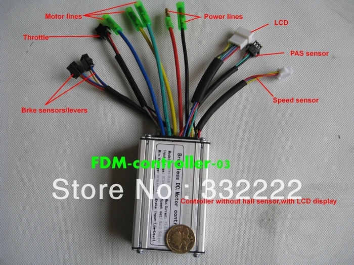 Electric Bike Controller Without Hall Sensor, LCD Displayin Motor