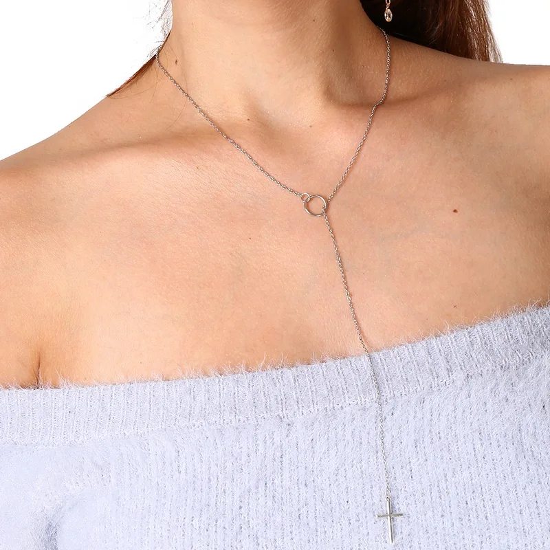 

FUNIQUE Boho Bohemia Long Choker Jewelry Luck Cross Pendant Necklace Women 2019 Fashion Clavicle Silver Chain Necklaces Collares