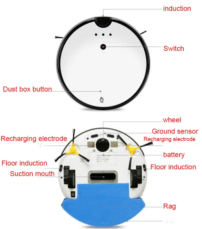 Wifi робот-пылесос, Map навигация, 3000Pa с односторонним всасыванием, смарт-карты памяти, карта Дисплей onAPP, Электрический Топливный бак