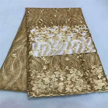 

Gold very soft 5 yards African tulle lace fabric with big laser diamonds Guipure lace borders high quality lace good choice