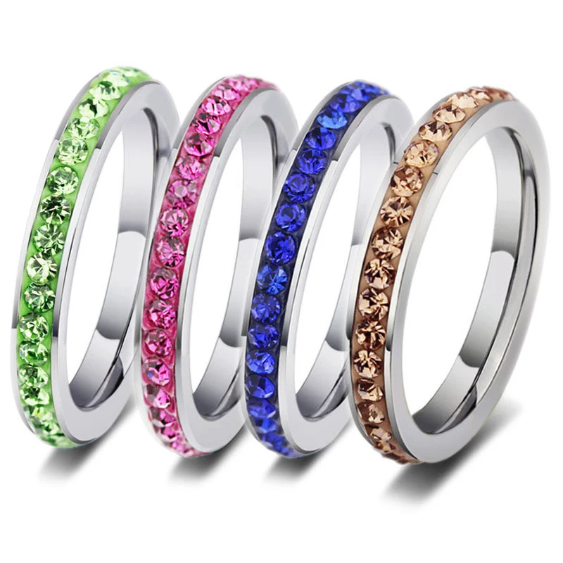 Crystal Wedding Ring For Women Engagement Couple Rings Stainless Steel Gothic Jewlery Wedding Men Ladies Gift US Size 7-11