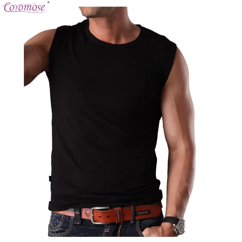 Coromose Men's Elastic Sleep Tops Soft Lounge Solid Cotton Sleeveless