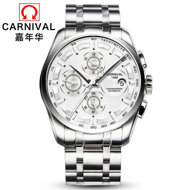 Carnival military sports automatic mechanical watch men sapphire full steel leather strap luxury br