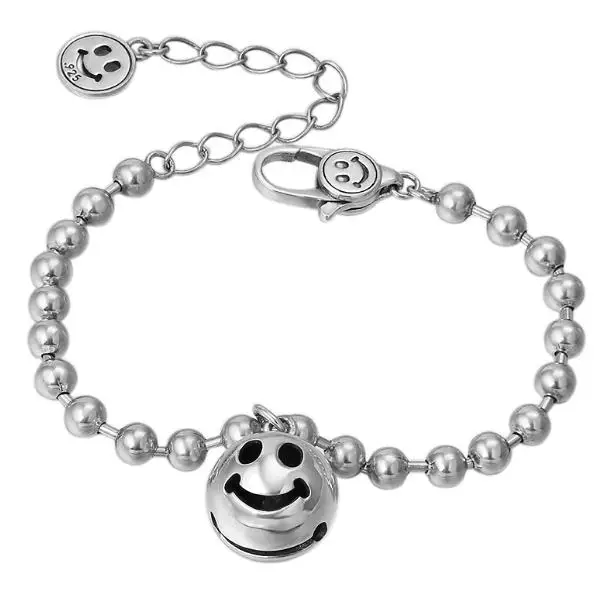 

JOOCHEER Sterling S925 silver Bangles 925 Bangle Shell pearls chain Catki punk Smiling face pendant closed bracelet