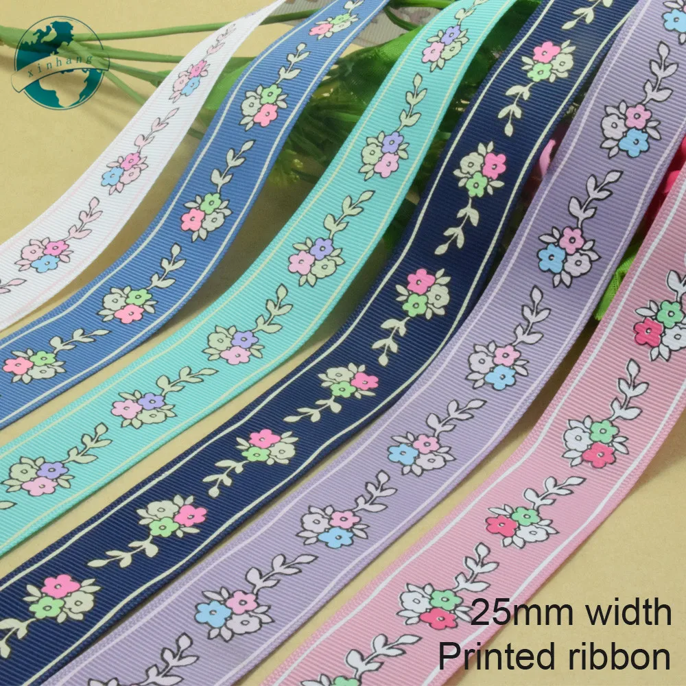 25mm width, flower printed ribbons Polyester Grosgrain ribbon, lace satin ribbons DIY hairbow