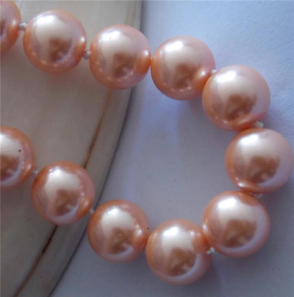 

FREE SHIPPING12mm South Orange Shell Sea Pearl Necklace 18''Beautiful AAA BV255