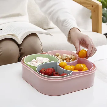 

5 Grids Strawing Candy Plastic Box Creative Flower/Round/Square Shape Snack Boxes Fruit Food Tableware Kitchen Storage Tools