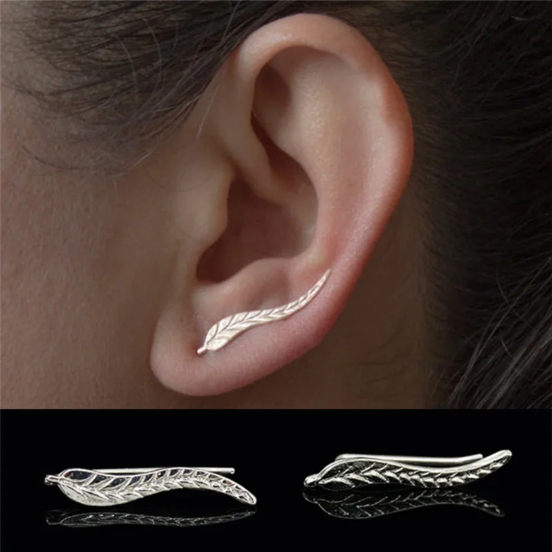 

Women Fashion Personality Metal Leaf Simple Ear Sweep Wrap Silver Gold Ear Climber Leafs Ear Clip Cuffs Earrings jewelry