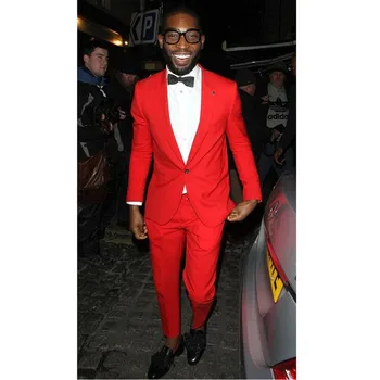 

New Red Groom Wear Men Suits Slim Fit 2 Piece Suits Skinny Stylish Men Tuxedos Custom Prom Party Blazer (Jacket+Pants)