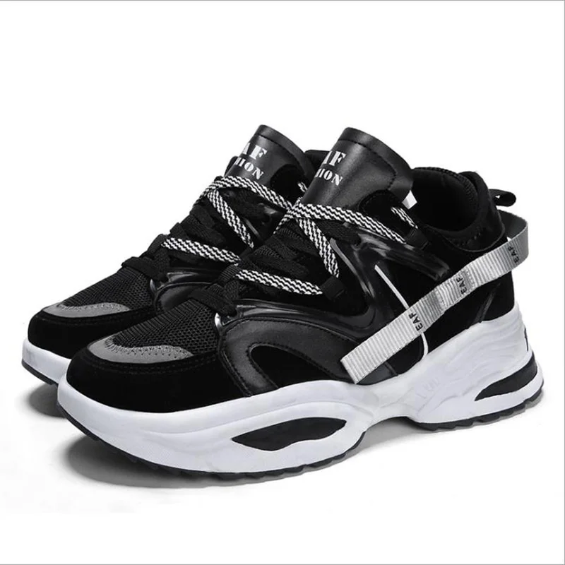 Повседневная обувь; Мужские дышащие кроссовки высокого качества для взрослых; Masculino; тренд; Модные Недорогие туфли на шнуровке; сочетающиеся цвета; Zapatilla - Цвет: black