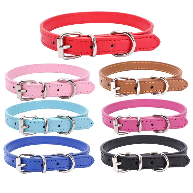 

PU Leather Solid Soft Colorful Pet Dog Collar For Small Medium Large Dogs Neck Strap Adjustable Safe Puppy Kitten Cats Collar