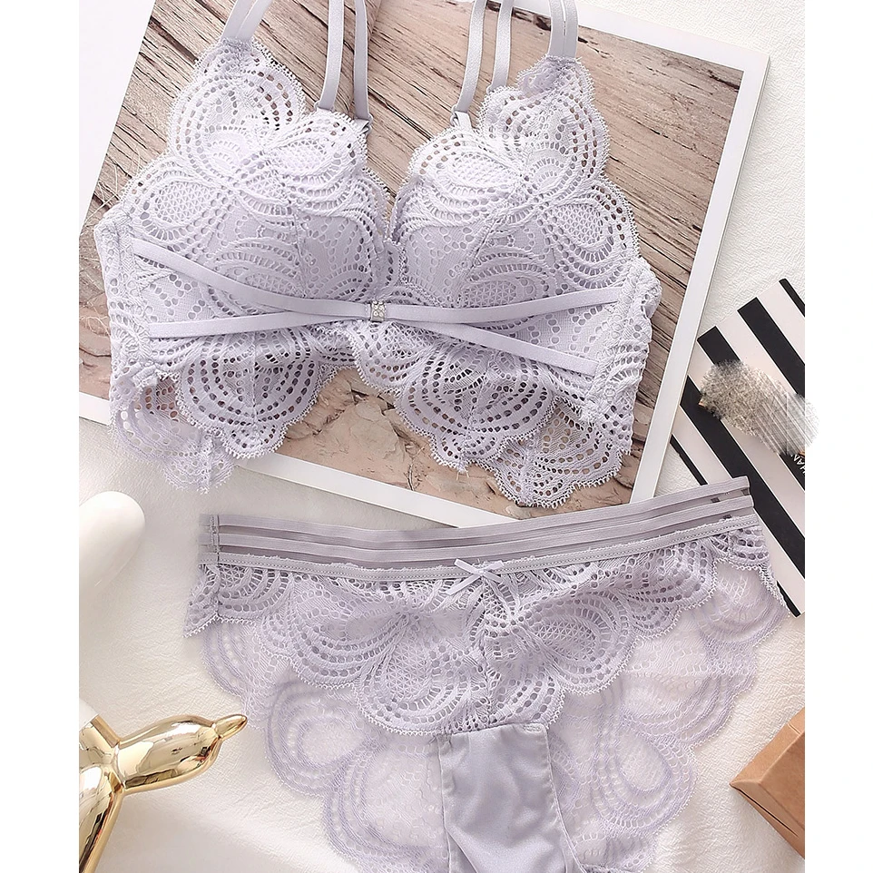 

2018 new floral beauty wire free young girls fashion intimates sexy lingerie suits thin lace seamless underwear push up bra set