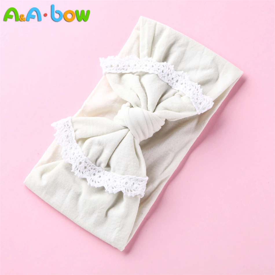 1pcs Lace Trim Cute Baby Girl Headband Wide Edging Bow Headband for Baby Girls Elastic Nylon Headwrap Bowknot Hair Accessories best baby accessories of year