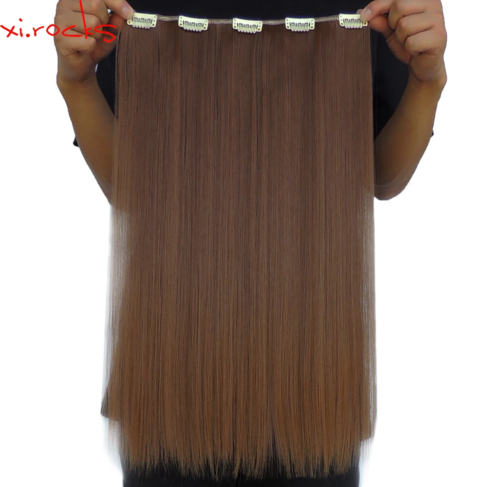 

2 Piece Xi.rocks 5 Clip in Hair Extension 50cm Synthetic Hair Clips 50g Straight Fiber Hairpin Hairpiece Chocolate Brown Color27