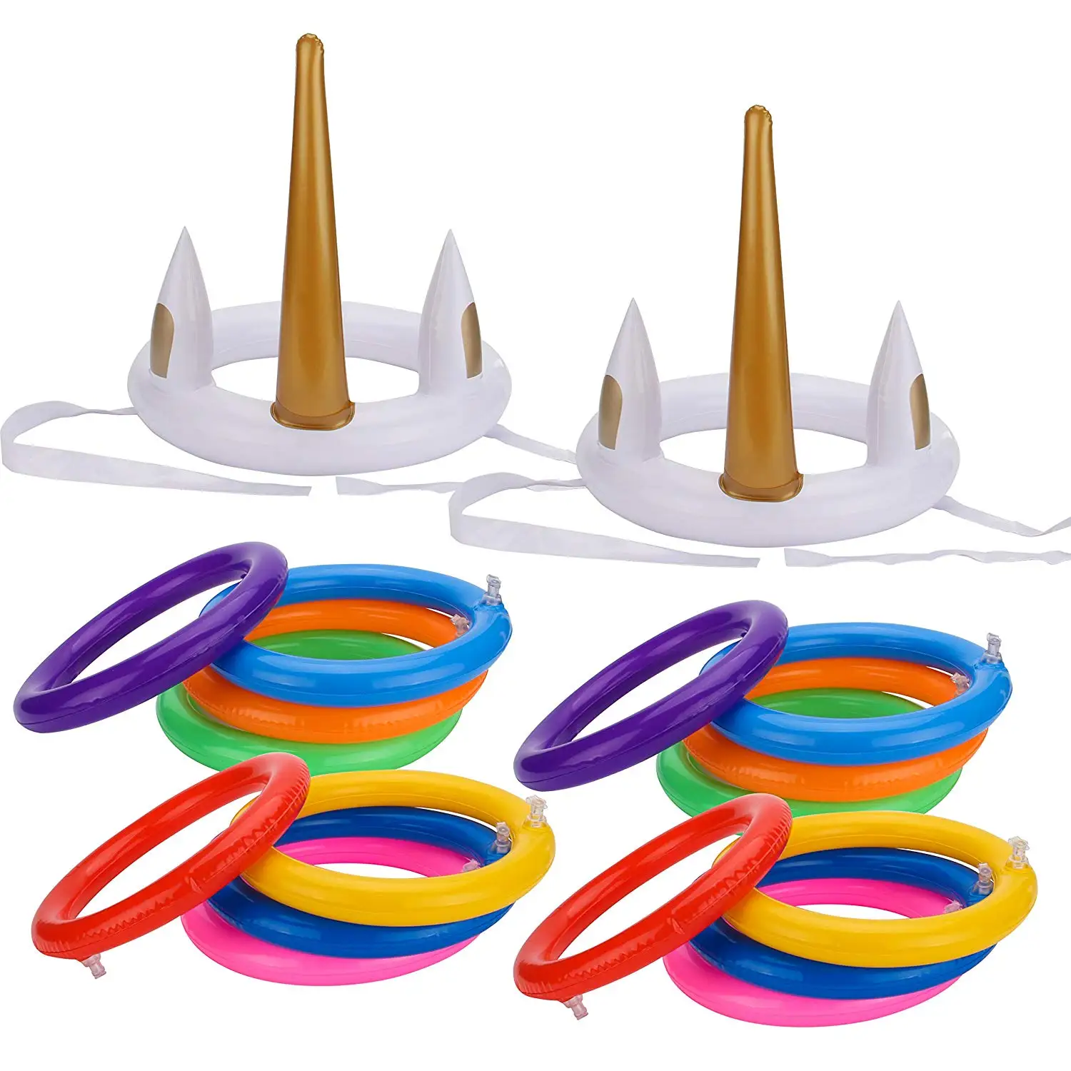

METABLE 18 Pcs Unicorn Ring Toss Game for Party Inflatable Floating Swimming Ring Toss for Unicorn Party Supplies Decoration