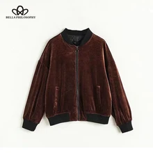 Bella Philosophy Весенняя уличная Женская бейсбольная куртка с круглым вырезом, базовый пиджак на змейке, бархатные на шнуровке, без кепки, куртка