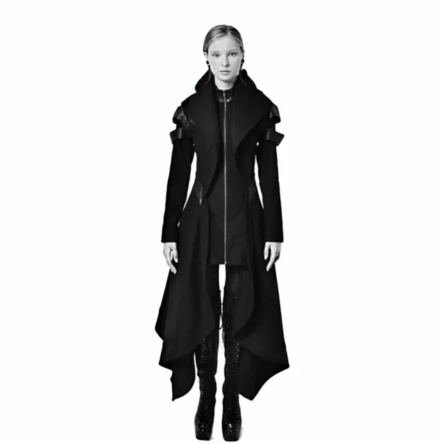Cool Women Cosplay Coat Irregular Hooded Leather Patchwork