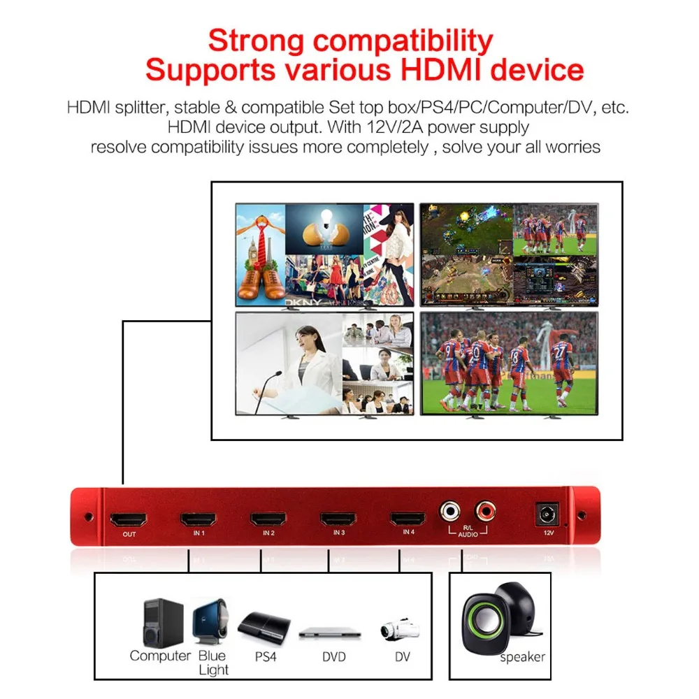 MiraBox 4X1 HDMI мульти-просмотра HDMI Quad экран в режиме реального времени мультипросмотра с HDMI бесшовный коммутатор 1080p HD IR HDMI переключатель