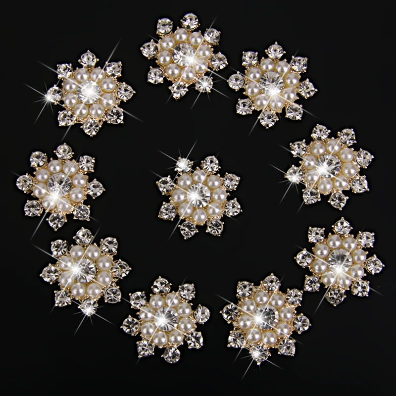 

Nishine 5PCS Vintage Metal Decorative Buttons Crystal Pearl Flower Center Alloy Flat Back Rhinestone Buttons Diy Craft Supplies