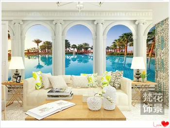 

Mediterranean scenery mural guest house background wallpaper wallpaper entrance hallway wallpaper