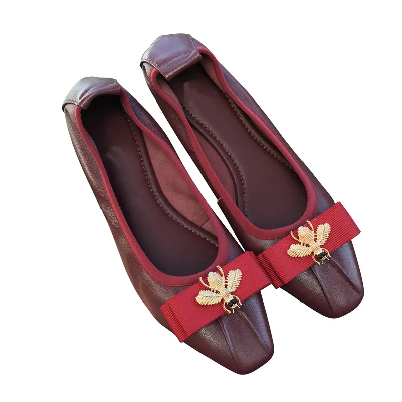 Appartements Pgxxzlx Ballet wine Mouton Peau Zapatos Travail Black Confortable De Gray Fond Red Femmes Chaussures Pliable silver Mou pink Mujer Véritable blue Tous rOqrp
