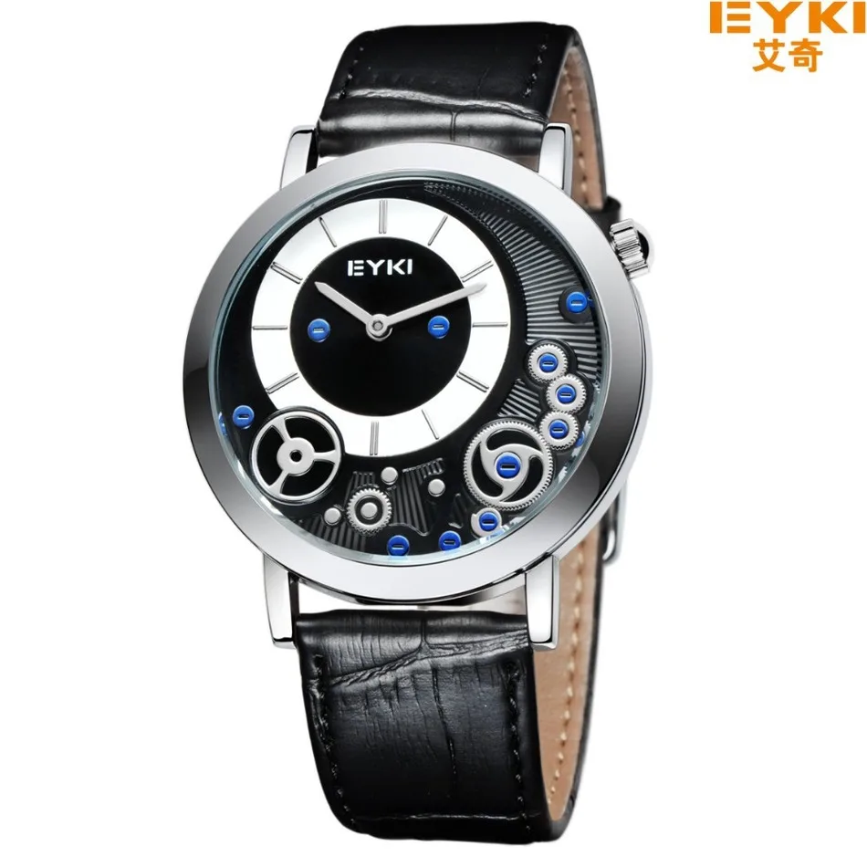 Hot sale Two Hands EYKI Watch Brand Leather Watches Dual Time Digital