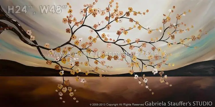 Paysage Asiatique Zen Blossom Arbre Peinture Moderne Decoration Peintures A L Huile Sur Toile Fond Traditionnel De Haute Qualite Aliexpress