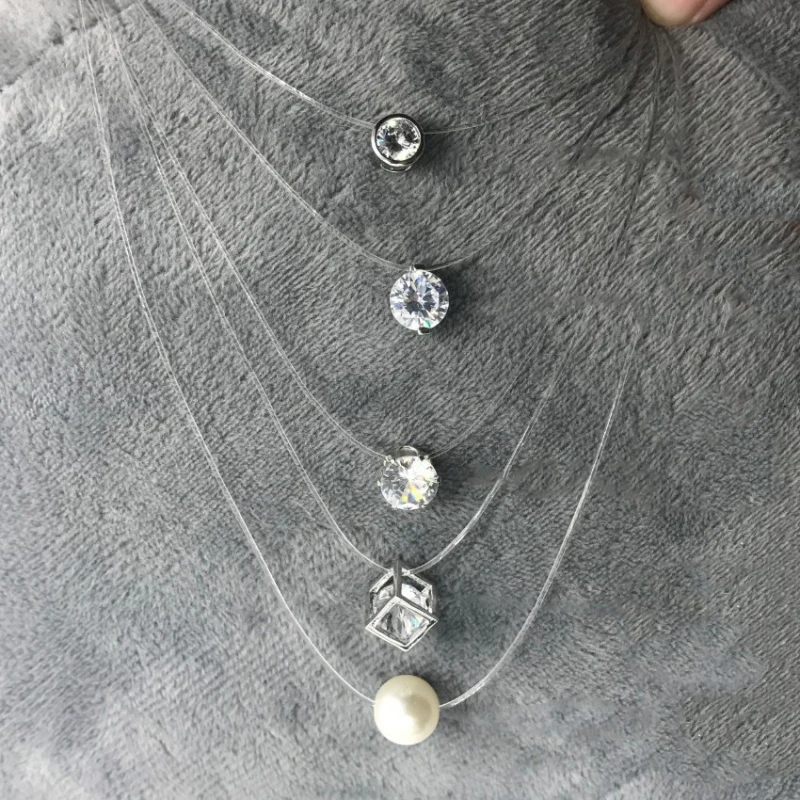 Модное прозрачное ожерелье с леской из чистого циркона, ожерелье с подвеской, декоративные хрустальные стразы, женское ожерелье, W4