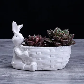 

White Ceramic DIY Flower Pots China style Home Decoration Rabbit Flower Pot For Green Plant Garden Planter Pots Porcelain