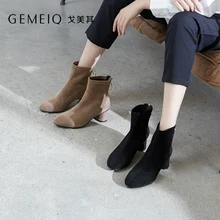 GEMEIQ/ г., Зимние новые стильные короткие ботинки на высоком каблуке с круглым носком женские модные элегантные ботинки на молнии на высоком каблуке