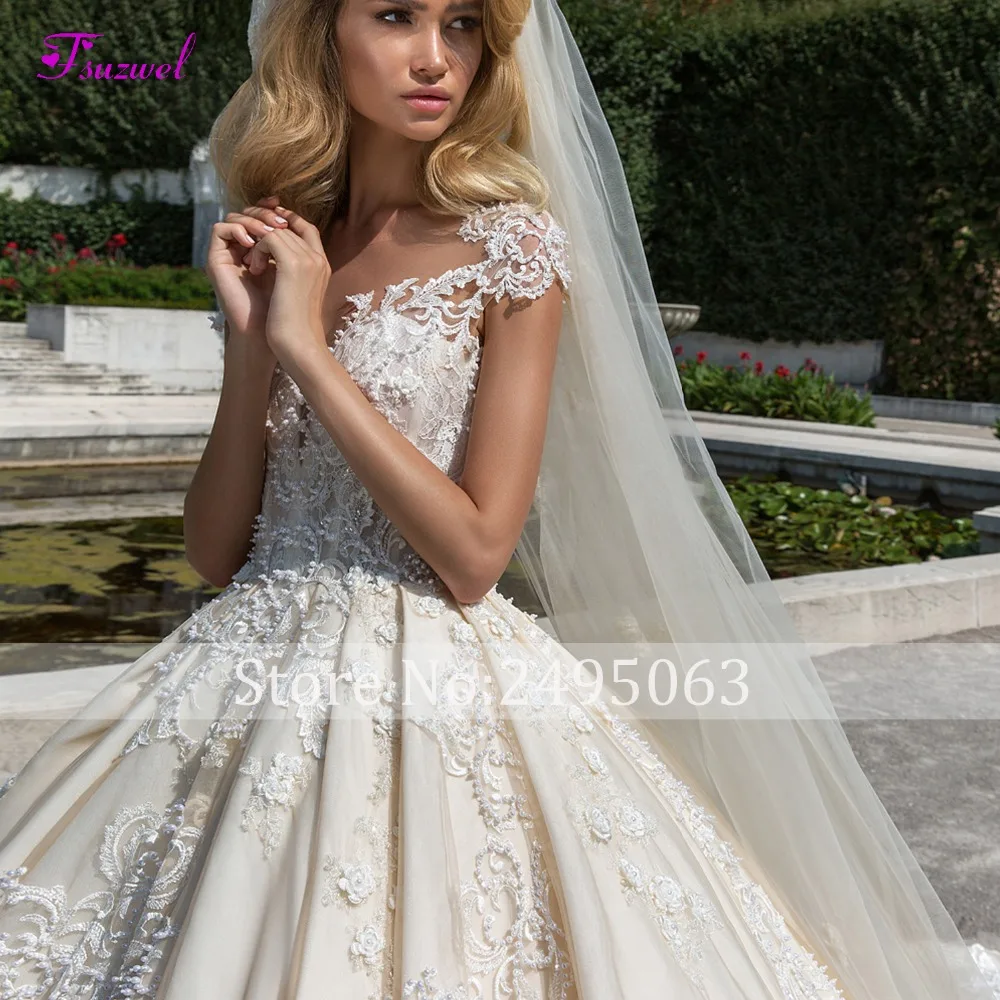 Fsuzwel роскошное свадебное платье трапециевидной формы с овальным вырезом, расшитое бусинами, с рукавом-крылышком,, часовня, поезд, Аппликации, винтажное платье невесты, Vestido de Noiva