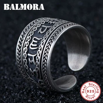 

BALMORA 925 Sterling Silver Six Word's Sutra Open Rings for Women Buddhistic Thai Silver Fashion Ring Jewelry Anillos SY22324
