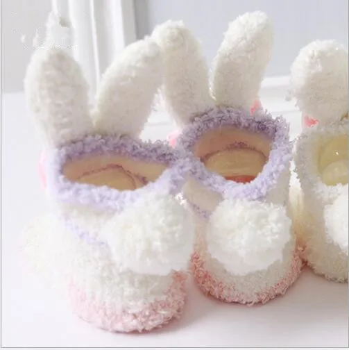 2 пары новых зимних детских носков коралловый бархат кролик длинное ухо детские носки милые толстые теплые Нескользящие Детские носки