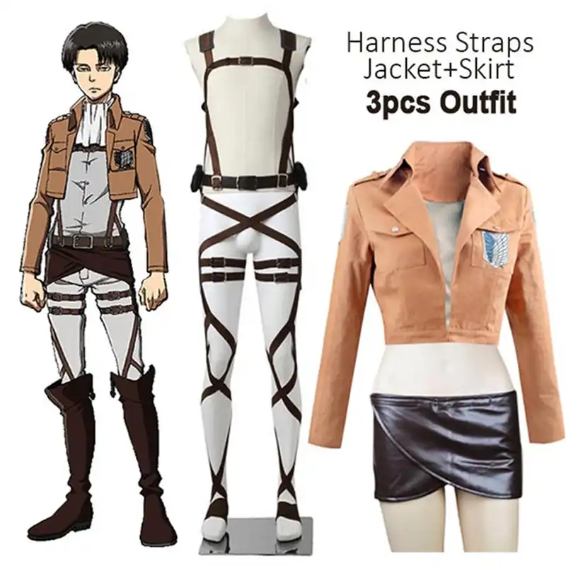 New Anime Attack On Titan Cosplay Shingeki No Kyojin Jacket Recon Corps Leather Skirt Hookshot Belts Suspenders Ackerman Costume Aliexpress